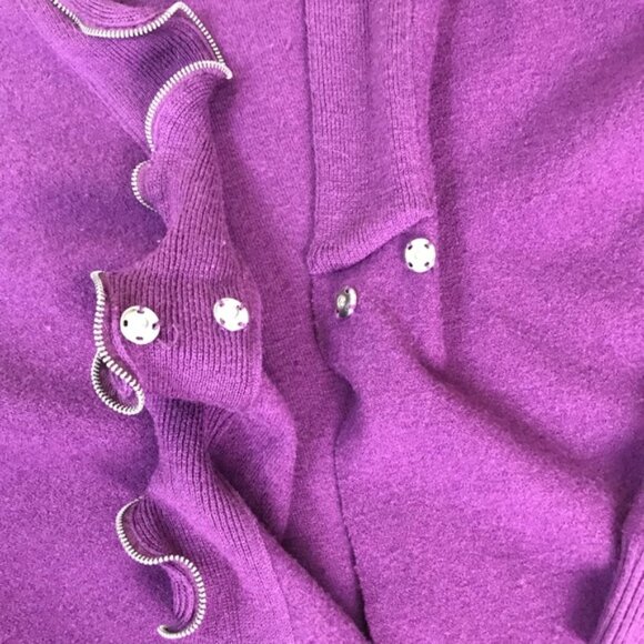 Colour Works Zip Ruffle Wool Sweater Jacket Cardigan Zipper Snap Frill Soft Top - Picture 6 of 11
